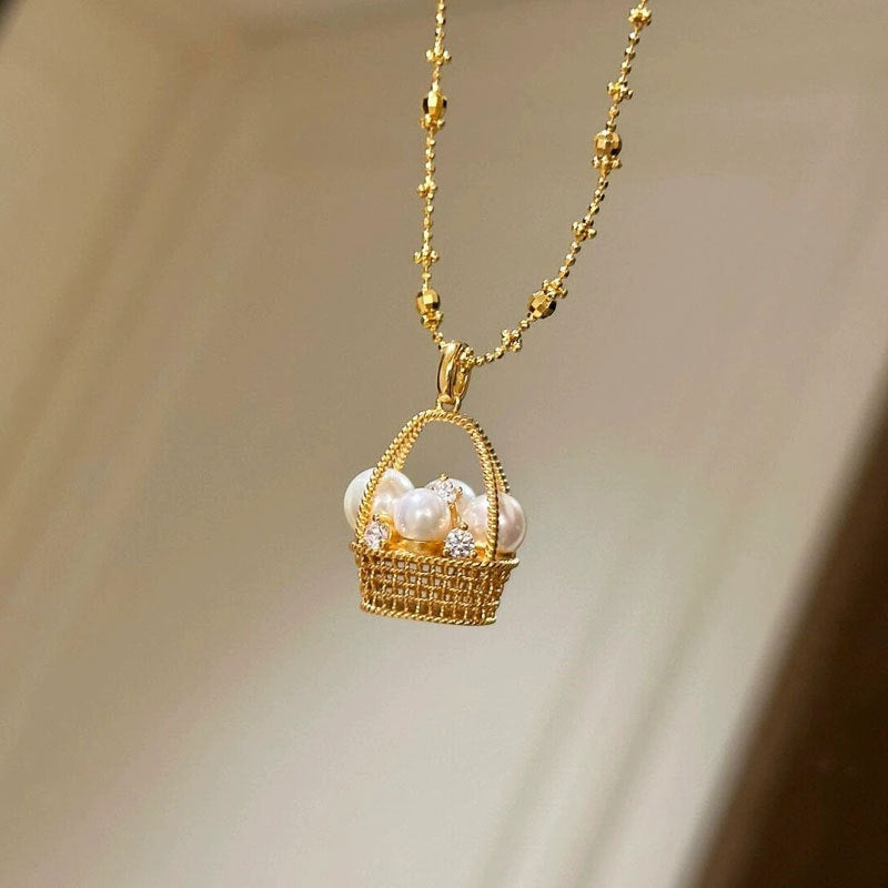 Vintage Pearl Basket Necklace