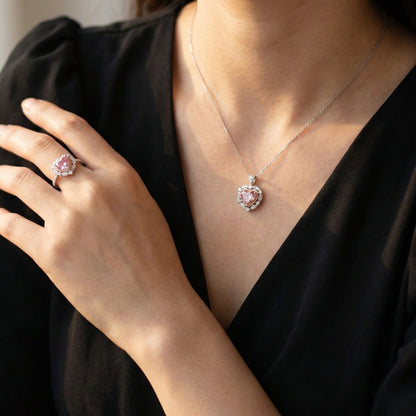Laurel Love Duo captures the essence of a sweet, princess-inspired aesthetic with its delicate pink diamond heart design. Crafted to enhance your natural temperament, making it the perfect sophisticated addition to any wardrobe.