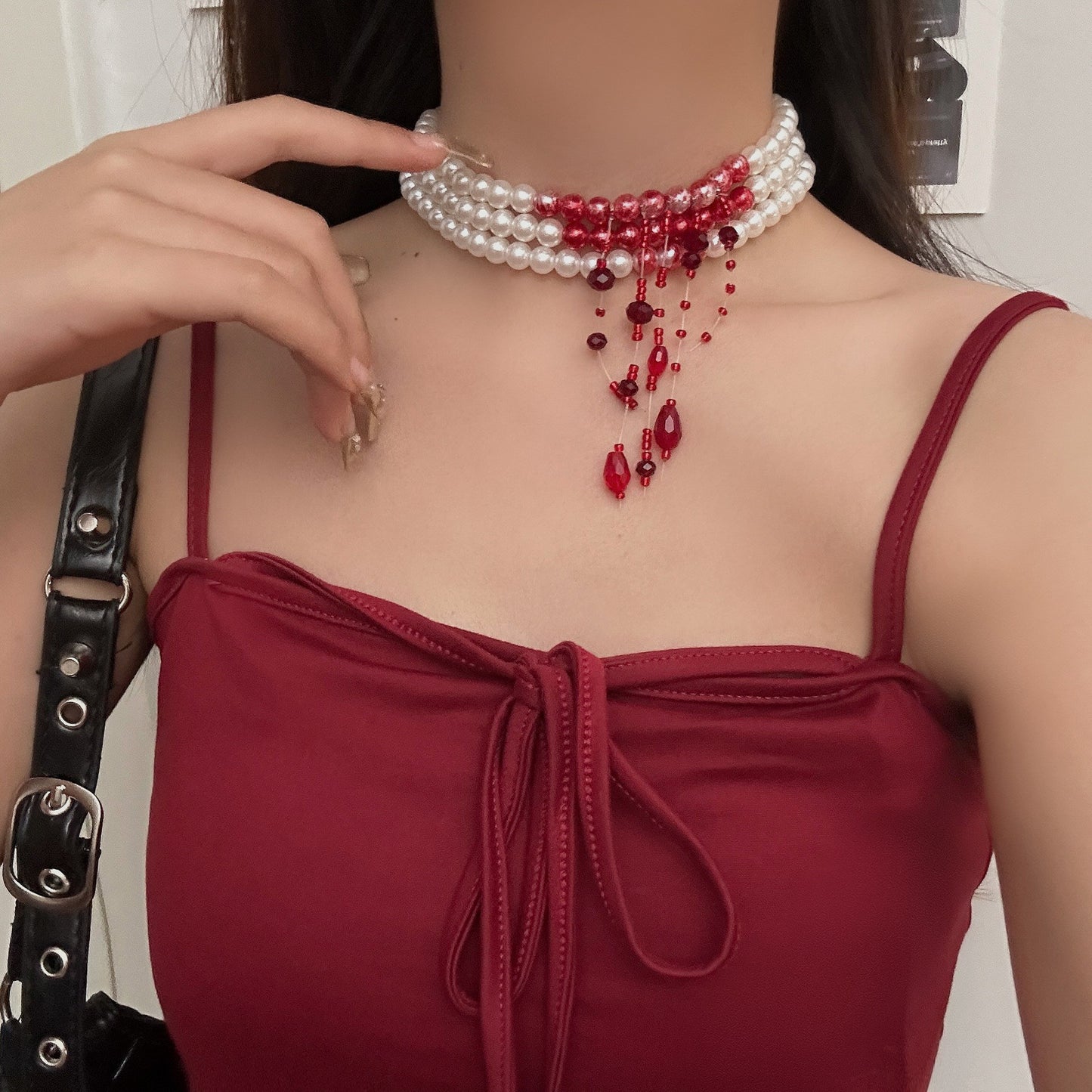 Blooddrop Pearl Choker