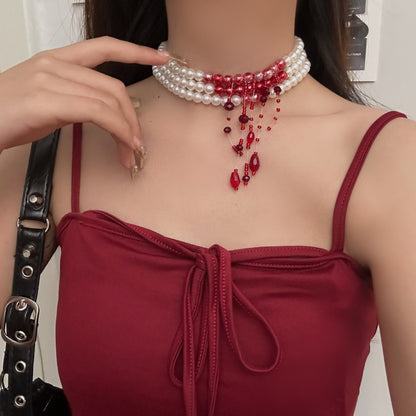 Blooddrop Pearl Choker