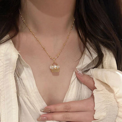 Vintage Pearl Basket Necklace