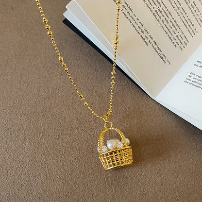 Vintage Pearl Basket Necklace