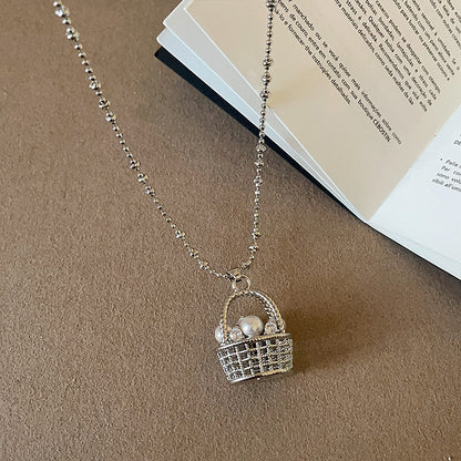 Vintage Pearl Basket Necklace