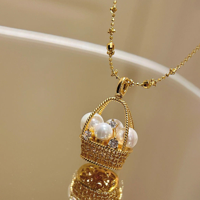 Vintage Pearl Basket Necklace