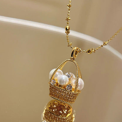 Vintage Pearl Basket Necklace