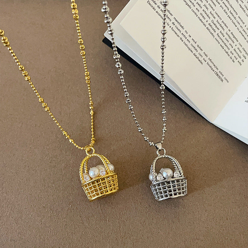 Vintage Pearl Basket Necklace