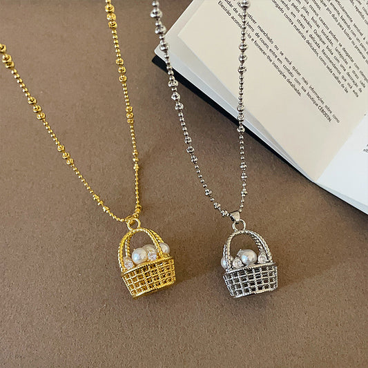 Vintage Pearl Basket Necklace