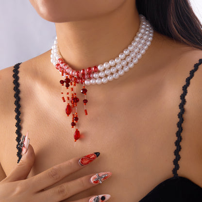 Blooddrop Pearl Choker